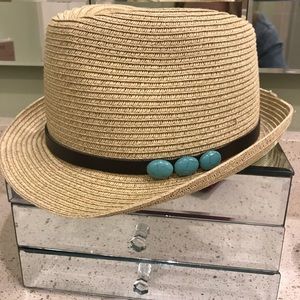 Woven Fedora with Leather and Turquoise Accent
